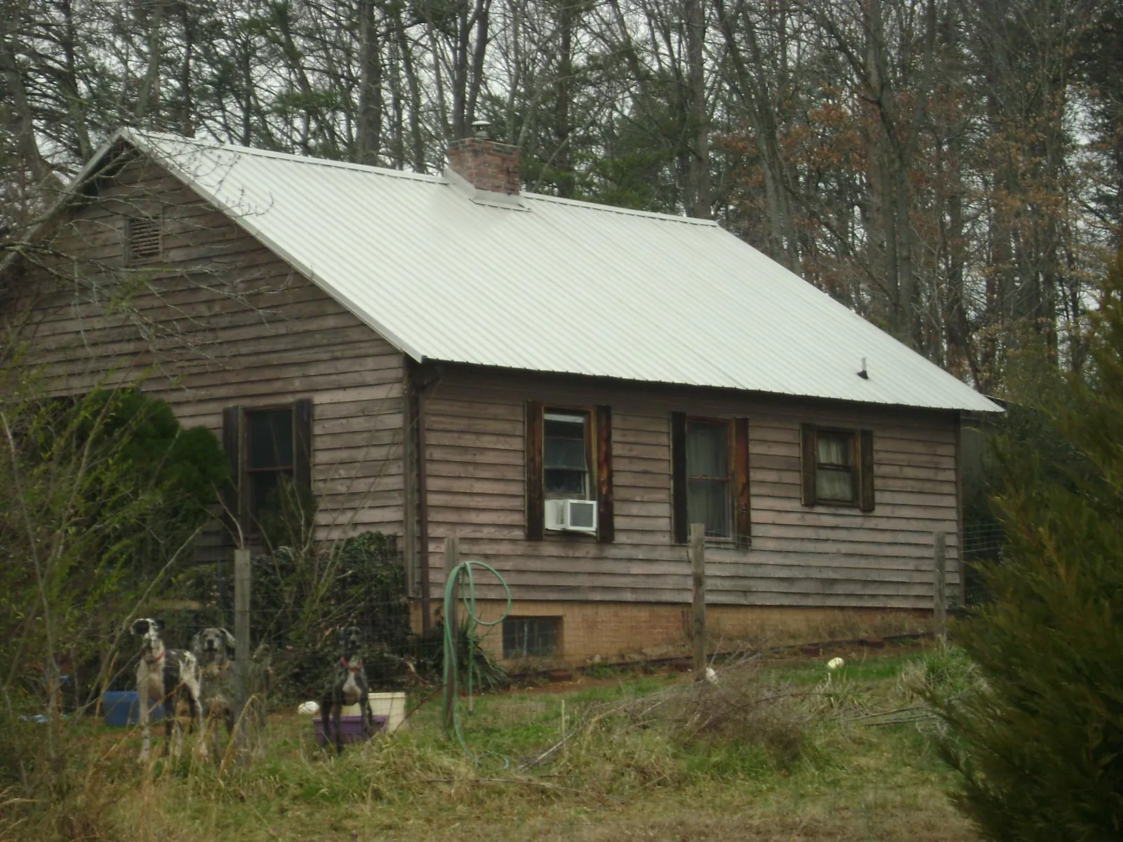 White metal roof on an old wood sided farmhouse, from a Asphalt Shingle Roof Repair job in Natural Bridge Station